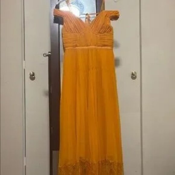Self-Portrait Orange Pleated Maxi Dress V-Neck Wedding Guest - Picture 1 of 9